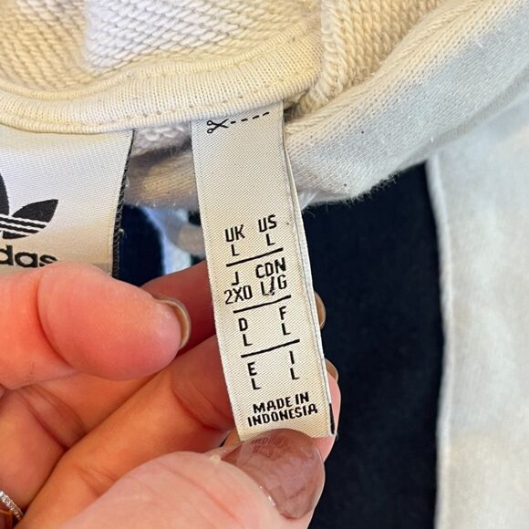 Adidas Black White Big Logo Hoodie Sweatshirt Trefoil Large Cotton - Picture 10 of 11